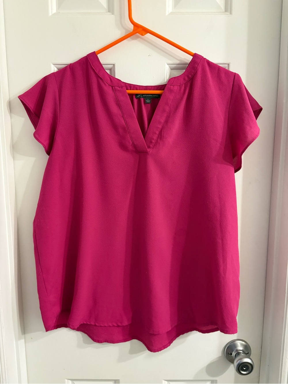 Adrianna Papell feminine Pink V-Neck Short Sleeve Blouse Size Large office